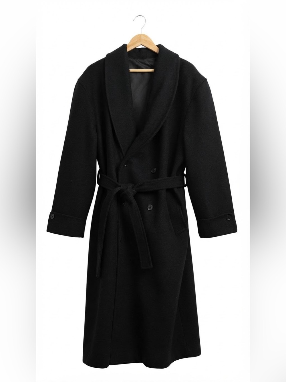 Vintage Massimo par by Iamello Black Belted Trench Wool Blend Long Coat Sz M/L